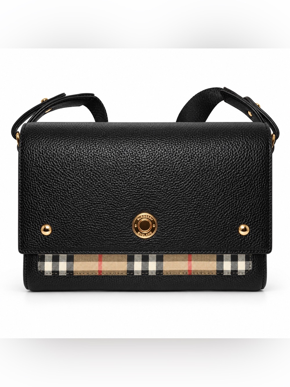 Burberry Black Leather Crossbody with Vintage Check Accent